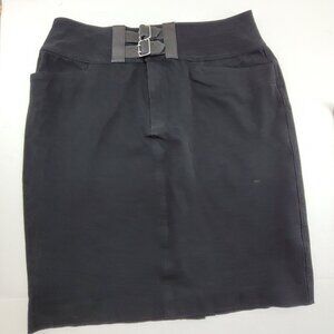 Lauren Ralph Lauren Skirt Women's 12 Black Buckle Front Pencil Cotton Twill